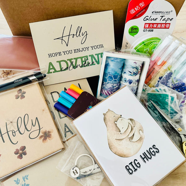 Stationery Advent Calendar, Personalized, 12 Days or 24 Days, Surprise Mystery Box, Grab Bag, Adults Kids Gift Set, PenPal, Junk Journal