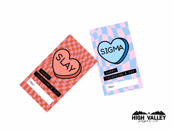 Candy Hearts Slang Words Valentine's Day Cards for School, Gen Alpha Kids, Teens, Tweens, Brain Rot Humor, 2 x 3.5 inches, Set of 24 cards