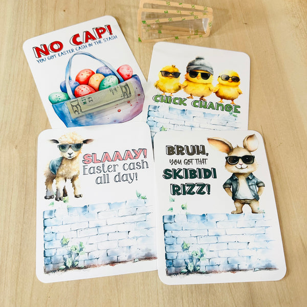 Cool Easter Money Holder Cards, Fun Slang, Bruh, Skibidi Rizz, Slay, No Cap, Chick Change, Gen Alpha, Gen Z, Tween, Teen, Basket Stuffer