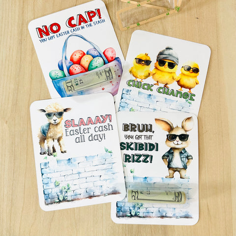 Cool Easter Money Holder Cards, Fun Slang, Bruh, Skibidi Rizz, Slay, No Cap, Chick Change, Gen Alpha, Gen Z, Tween, Teen, Basket Stuffer