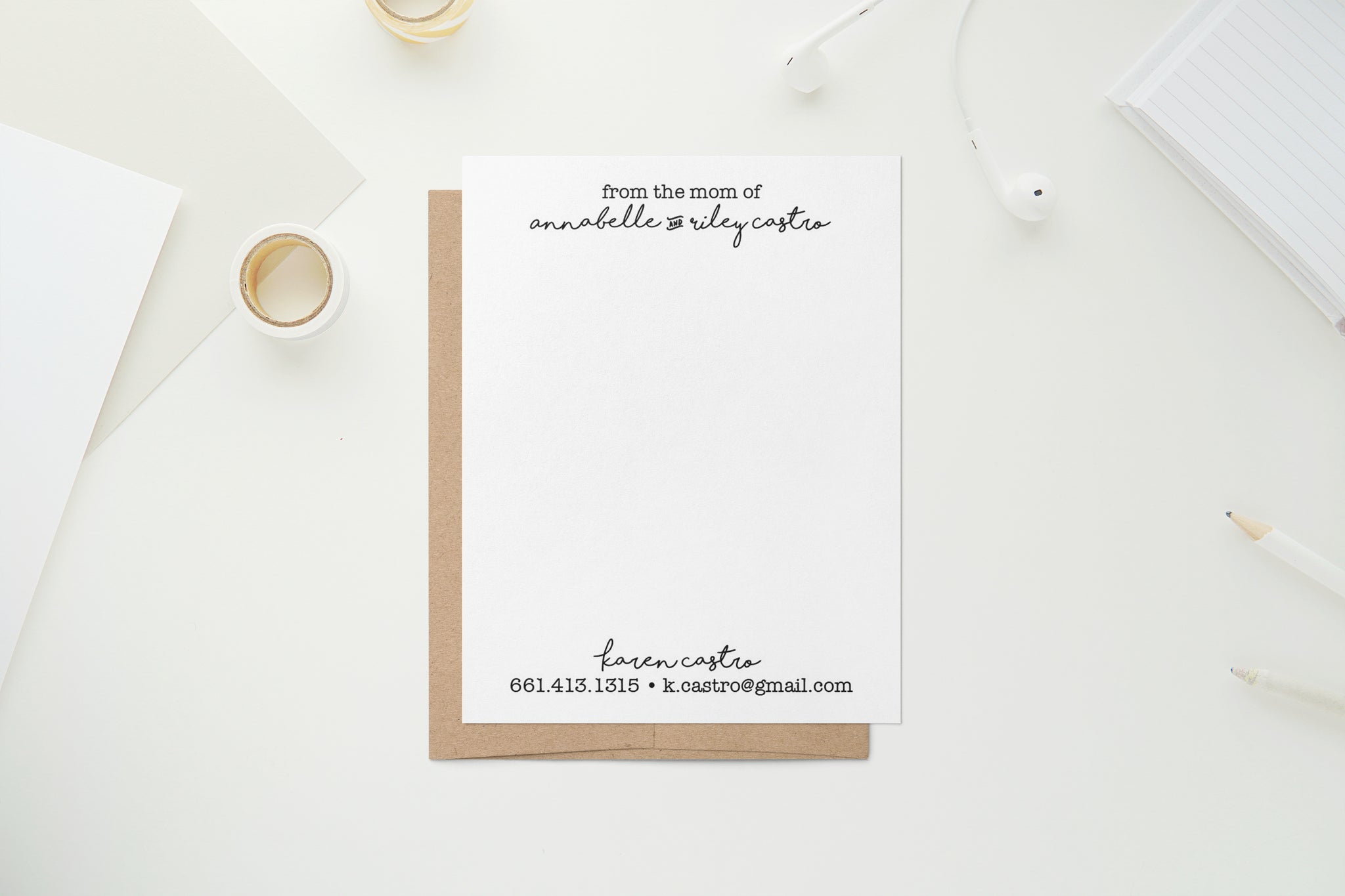 Mom of with child names - Custom Flat Notecards