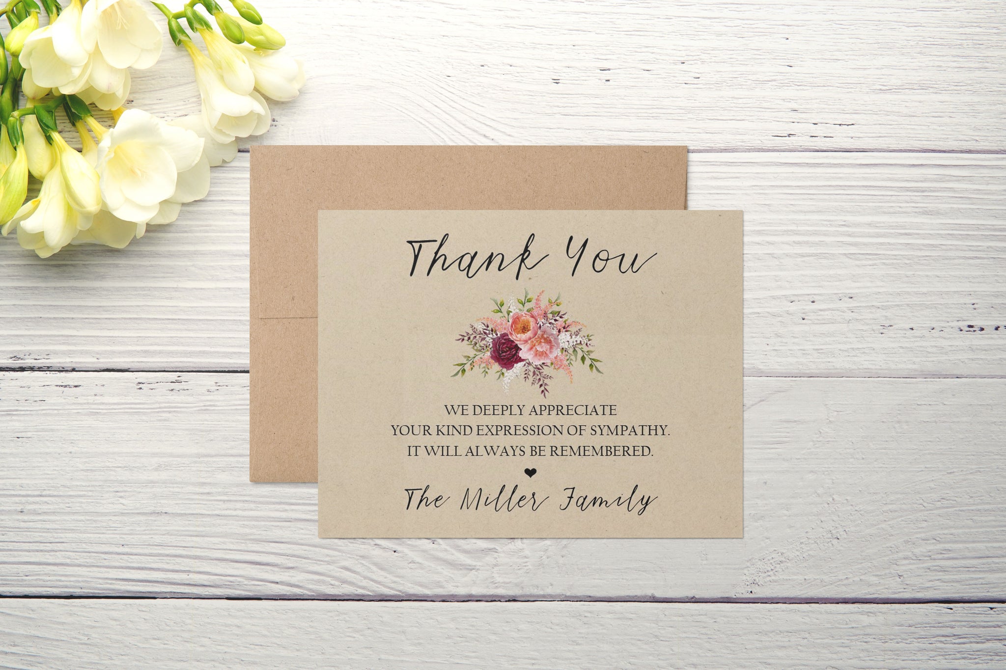 Personalized Funeral Acknowledgement Cards - Roses