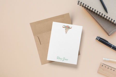Boho Skull Antlers - Custom Flat Notecards