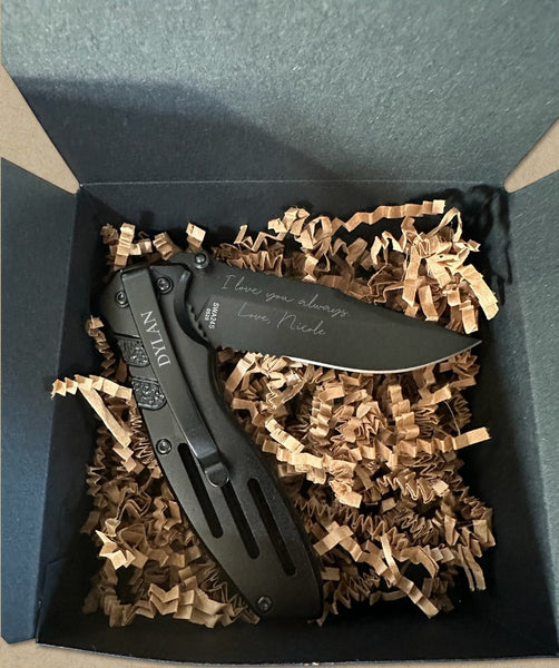 Custom Engraved Smith & Wesson Pocket Knife - Handwriting Signature - Personalized Black Tactical Gift
