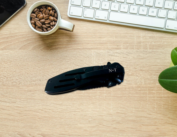Custom Engraved Smith & Wesson Pocket Knife - Handwriting Signature - Personalized Black Tactical Gift