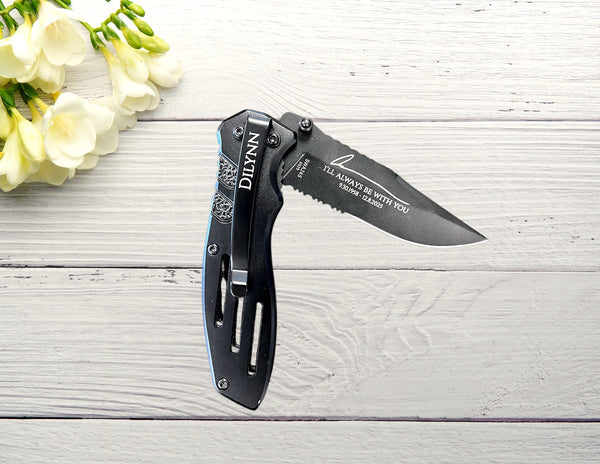 Custom Engraved Smith & Wesson Pocket Knife - Handwriting Signature - Personalized Black Tactical Gift