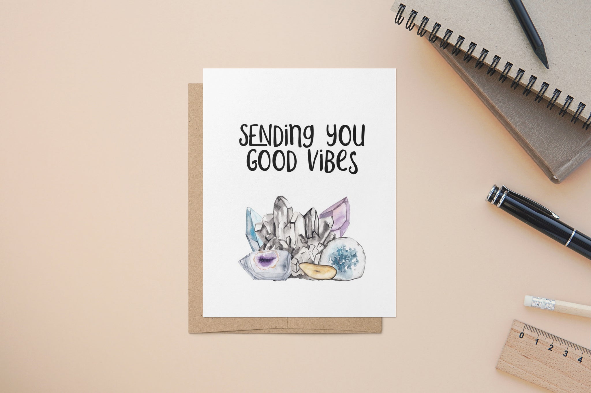 Crystals and Mushrooms, Good Vibes, Magical Birthday, Healing, A2 Size Greeting Card