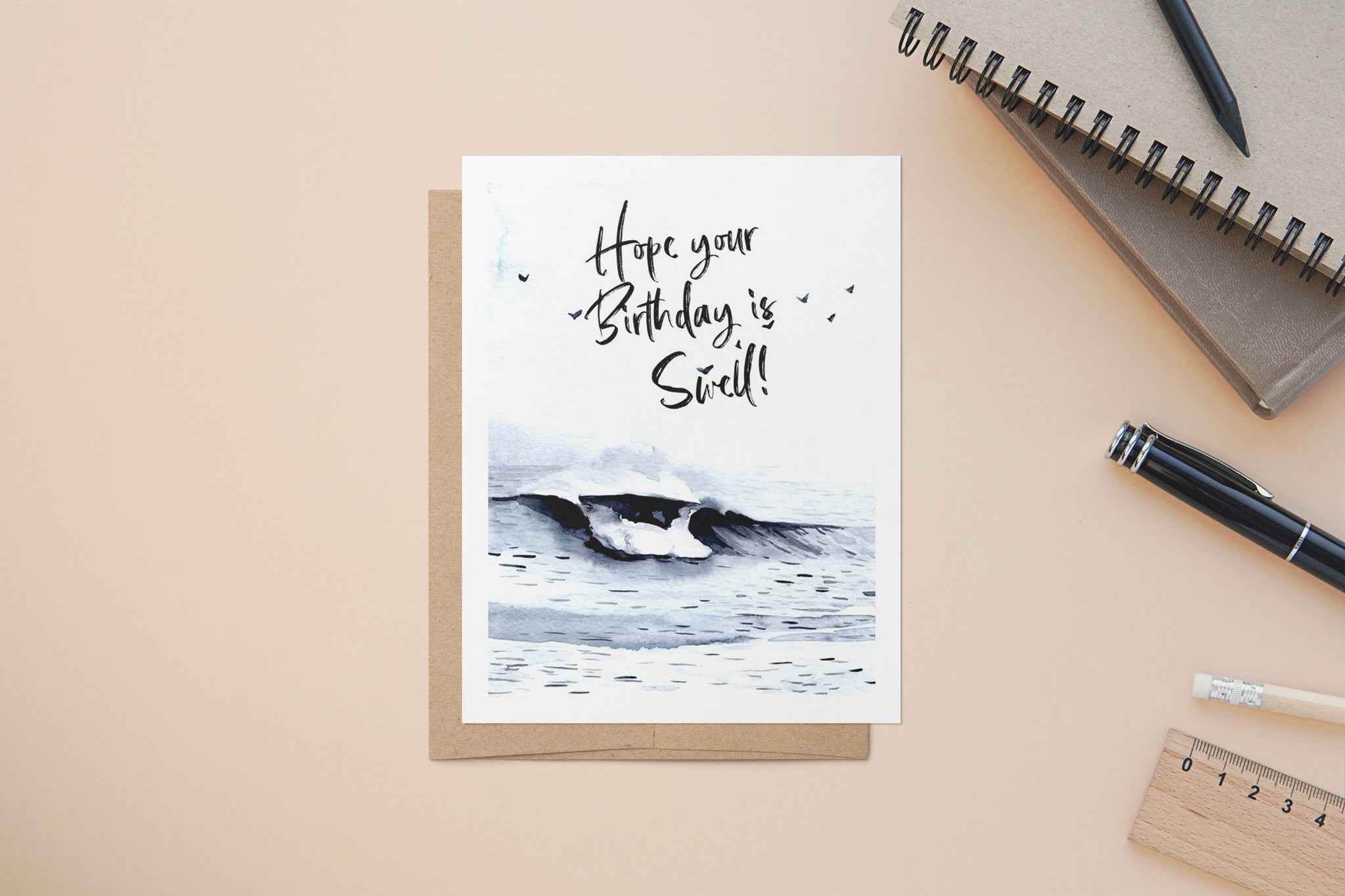Hope your birthday is swell, Beach waves, A2 Size Greeting Card