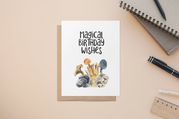 Crystals and Mushrooms, Good Vibes, Magical Birthday, Healing, A2 Size Greeting Card