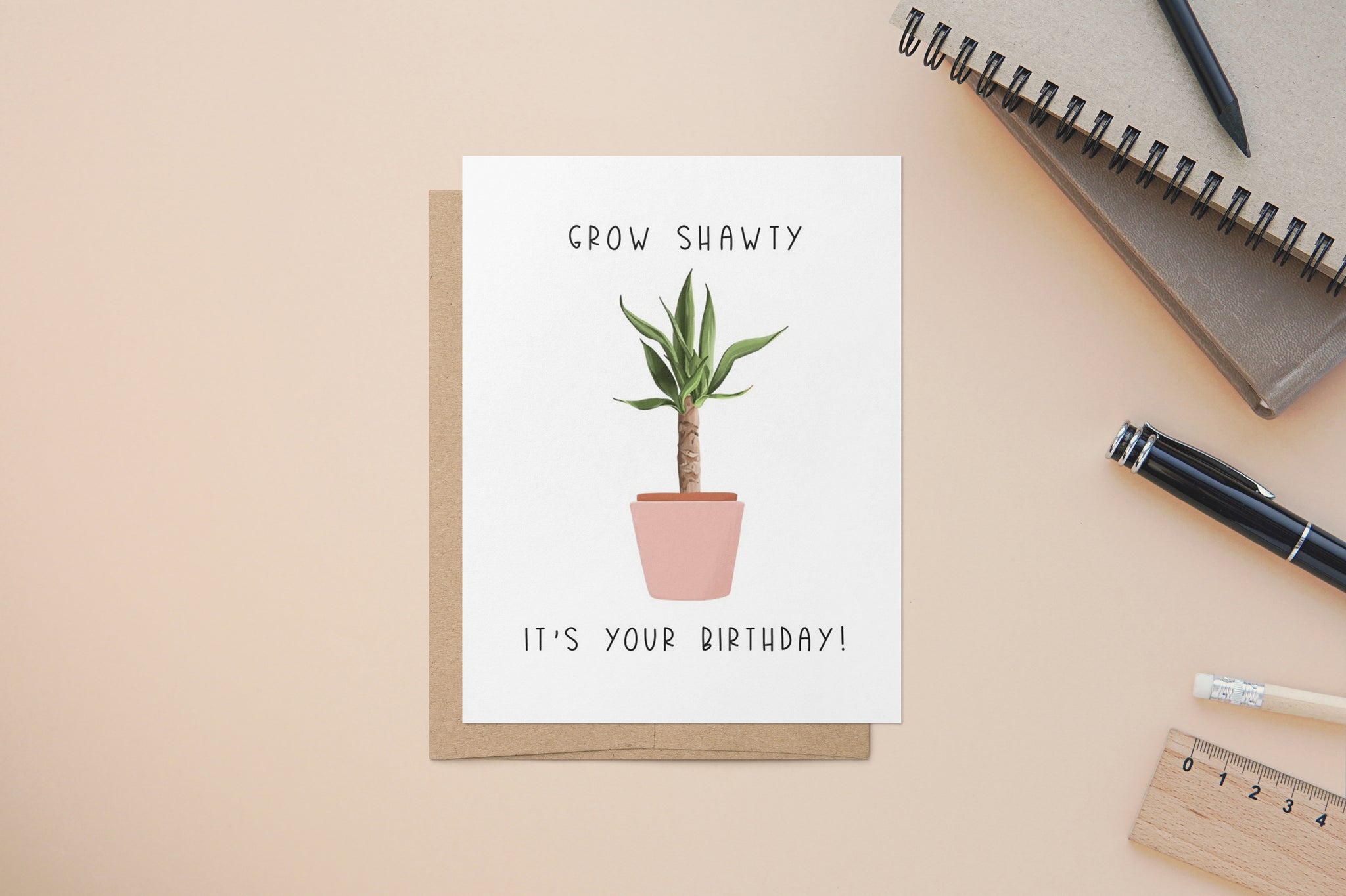Plants, Birthday, Fun, Unbeleafable, Grow Shawty, A2 Size Greeting Card