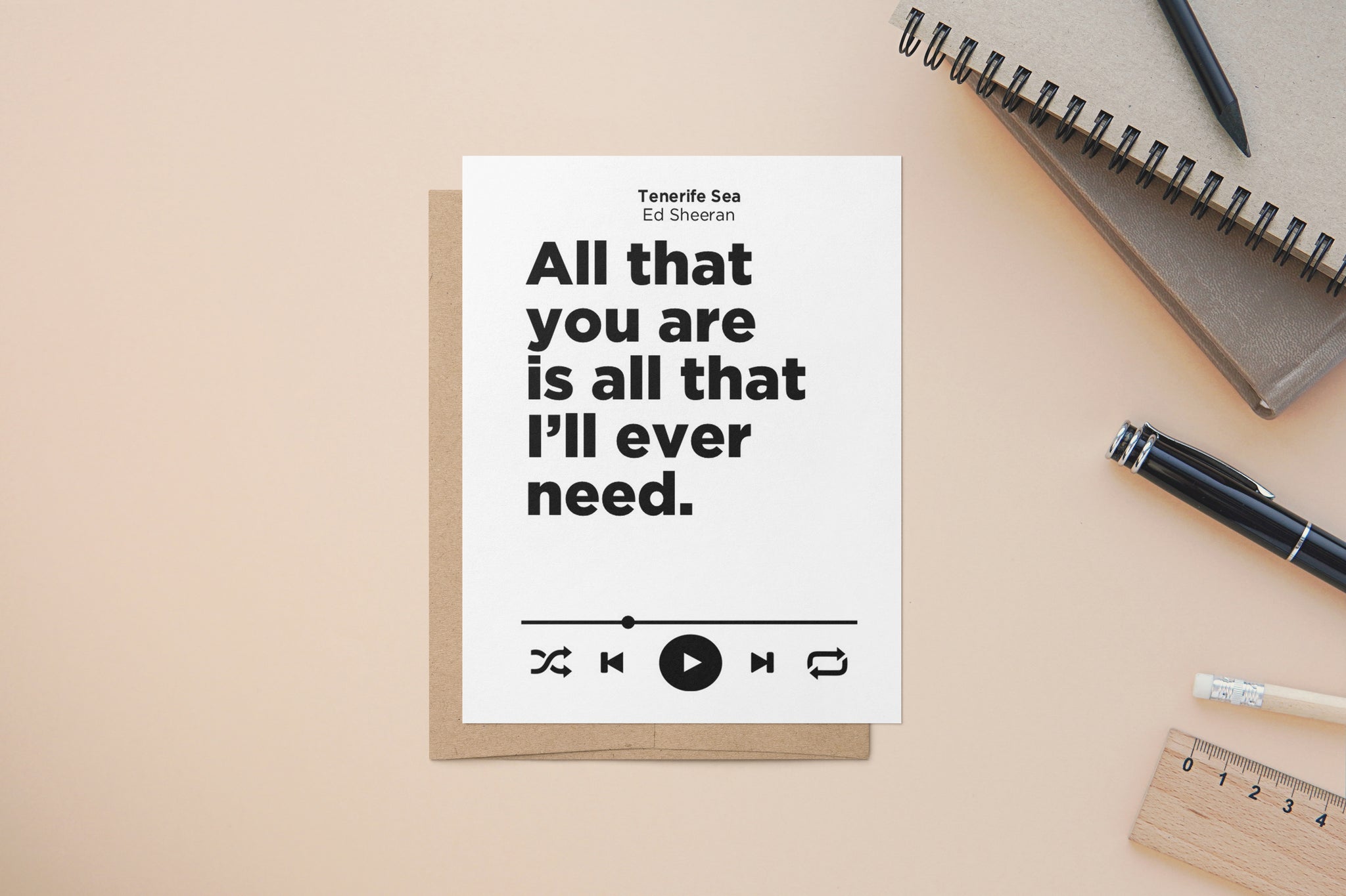 Song Lyrics Card, song and artist, customizable, A2 Size Greeting Card