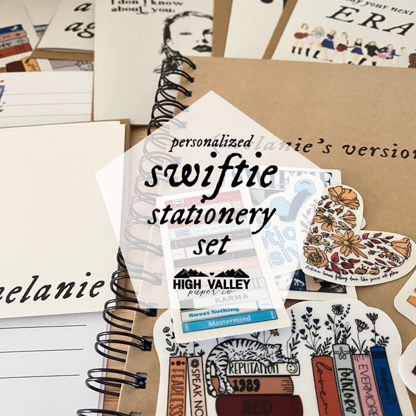 Personalized Swiftie Stationery Set - Taylor Swift inspired - Notecards - Greeting Cards - Journal - Bookmarks - Stickers - Extras