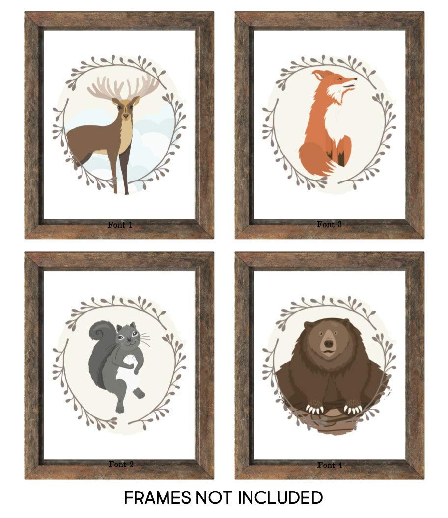 Woodland Animals Nursery Wall Art - UNFRAMED 8x10 Prints - SET OF 4
