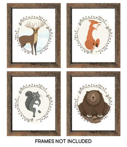 Woodland Animals Nursery Wall Art - UNFRAMED 8x10 Prints - SET OF 4