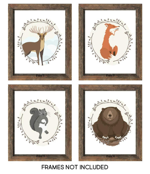 Woodland Animals Nursery Wall Art - UNFRAMED 8x10 Prints - SET OF 4