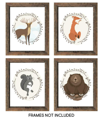 Woodland Animals Nursery Wall Art - UNFRAMED 8x10 Prints - SET OF 4