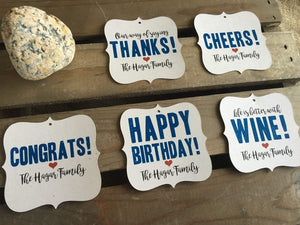 Personalized ASSORTED Greeting Gift Tags - Square Bracket - Wine Bottle Gift Tag - CUSTOM - Modern - Recycled - Eco Friendly - Set of 12