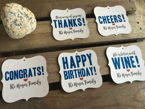 Personalized ASSORTED Greeting Gift Tags - Square Bracket - Wine Bottle Gift Tag - CUSTOM - Modern - Recycled - Eco Friendly - Set of 12