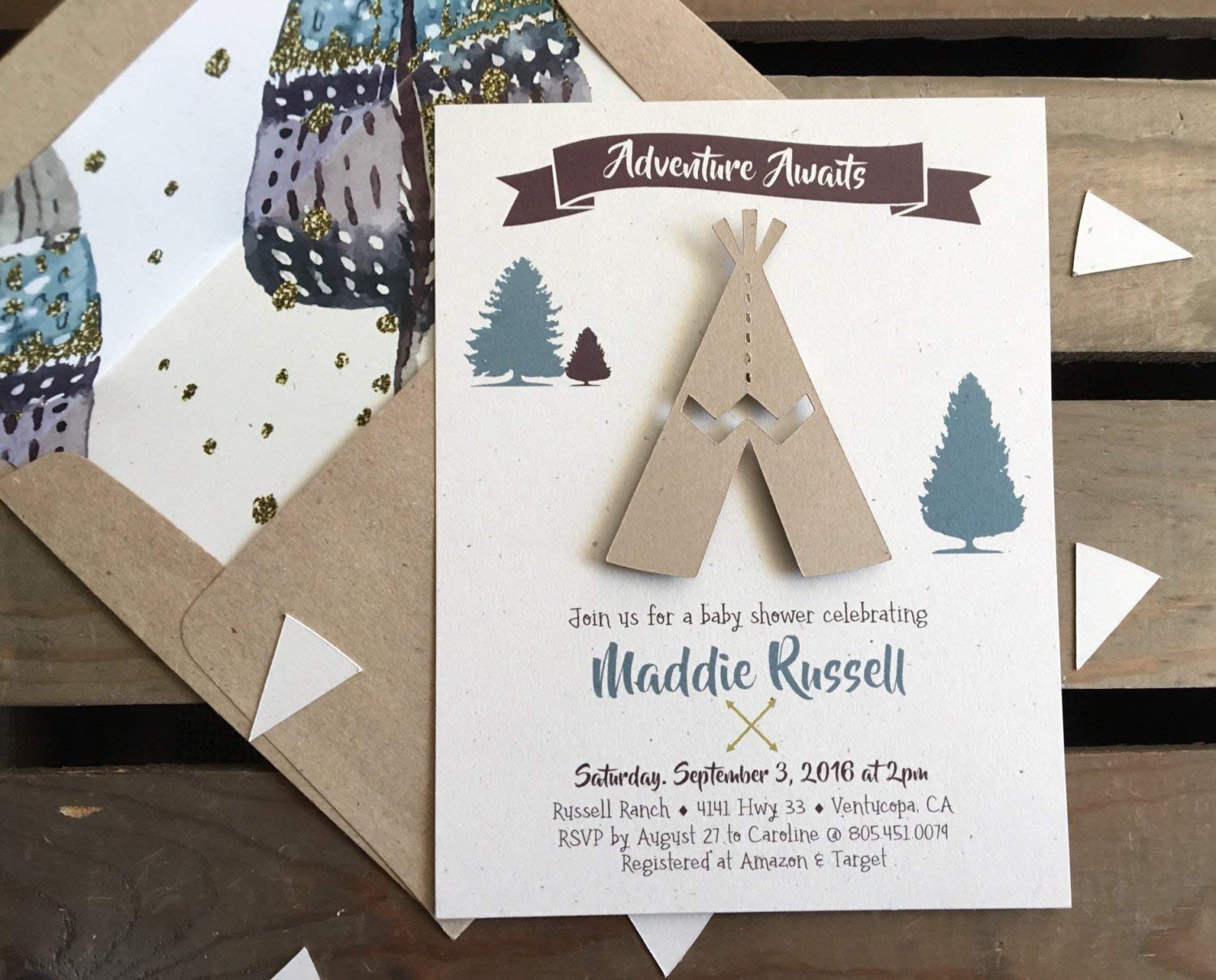 Adventure Awaits TeePee Invitation - Baby Shower - Birthday - Custom - Set of 10