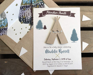 Adventure Awaits TeePee Invitation - Baby Shower - Birthday - Custom - Set of 10
