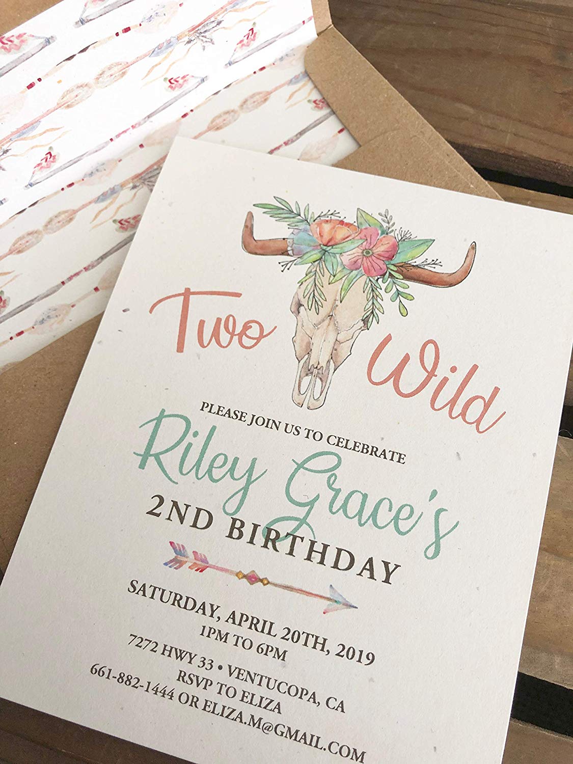 Boho Skull Two Wild - Custom Birthday Invitation