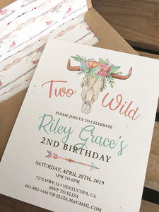 Boho Skull Two Wild - Custom Birthday Invitation