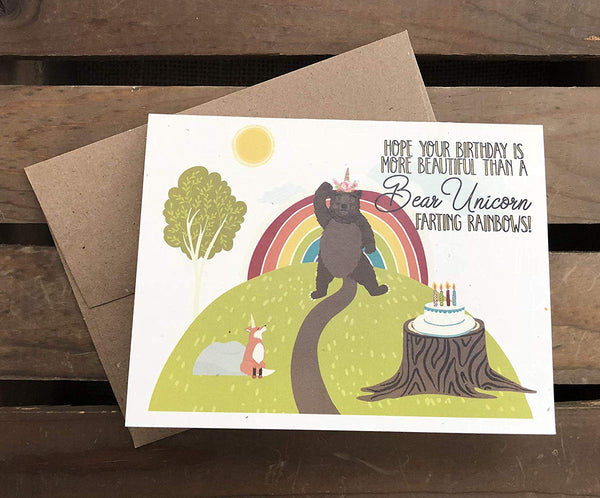 Hope your birthday is more beautiful than a Bear Unicorn farting Rainbows - Greeting Card
