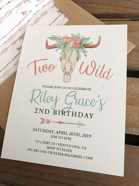 Boho Skull Two Wild - Custom Birthday Invitation