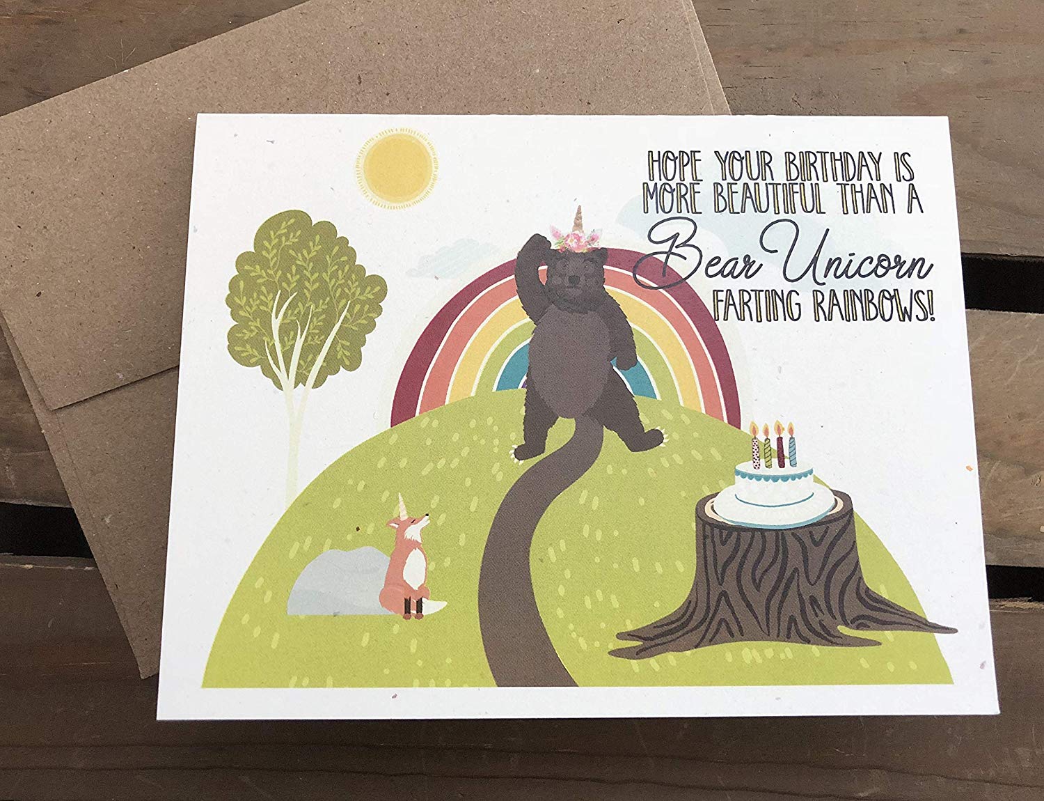 Hope your birthday is more beautiful than a Bear Unicorn farting Rainbows - Greeting Card