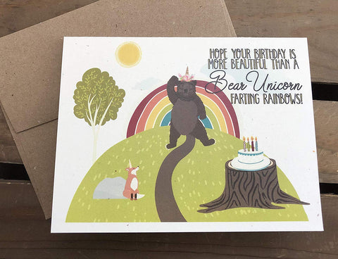 Hope your birthday is more beautiful than a Bear Unicorn farting Rainbows - Greeting Card