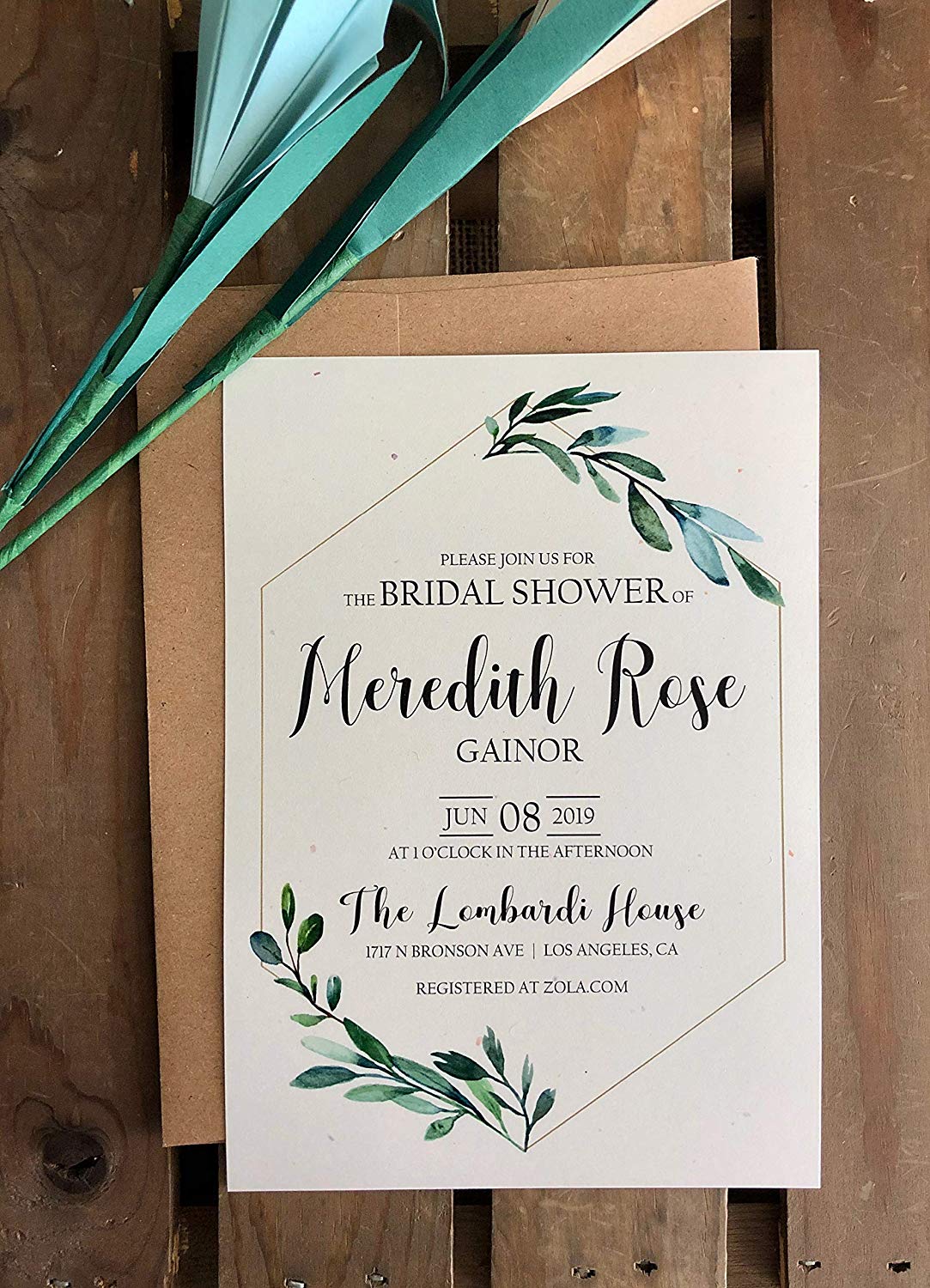 Modern Greenery Hexagon Invitation - Custom - Set of 10