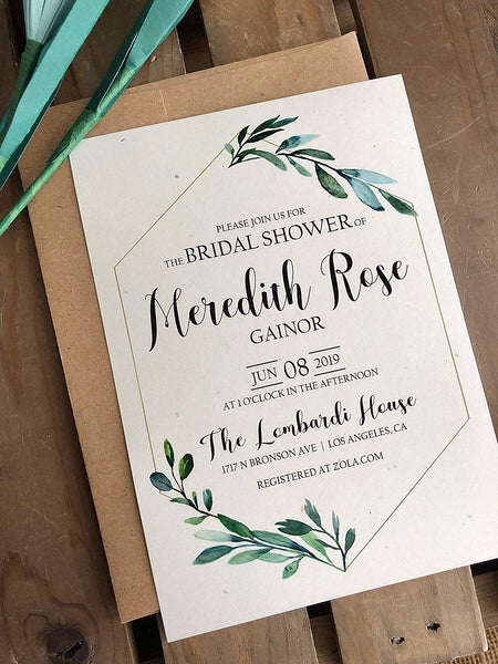 Modern Greenery Hexagon Invitation - Custom - Set of 10