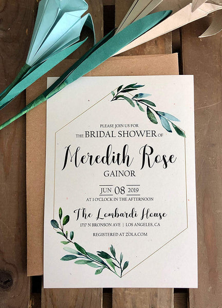 Modern Greenery Hexagon Invitation - Custom - Set of 10