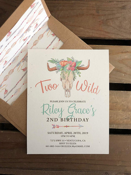 Boho Skull Two Wild - Custom Birthday Invitation