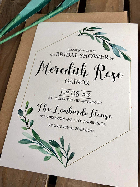 Modern Greenery Hexagon Invitation - Custom - Set of 10