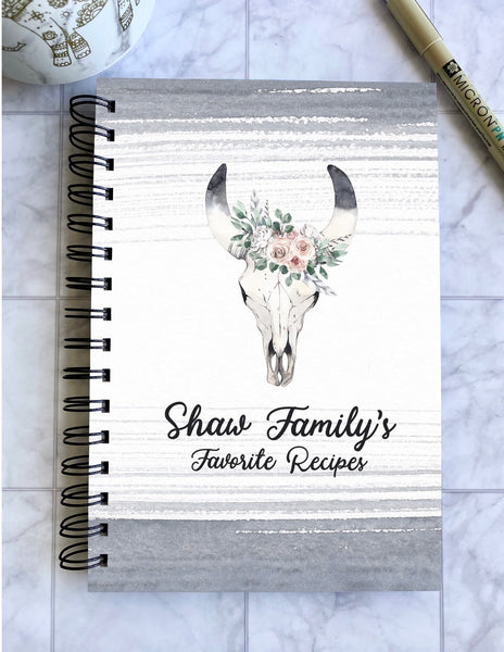Boho Skull - Personalized Hardcover Recipe Journal