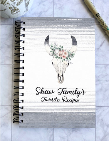 Boho Skull - Personalized Hardcover Recipe Journal