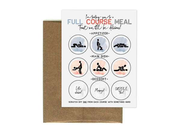 Naughty Scratch Off - FULL COURSE MEAL - Greeting Card - FUN Inappropriate