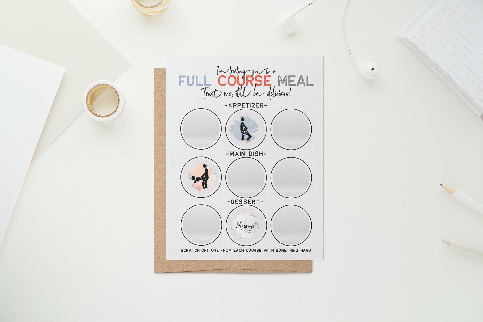 Naughty Scratch Off - FULL COURSE MEAL - Greeting Card - FUN Inappropriate