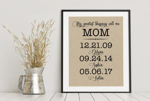 My greatest blessings call me MOM - Custom Wall Art - 8x10 UNFRAMED Print