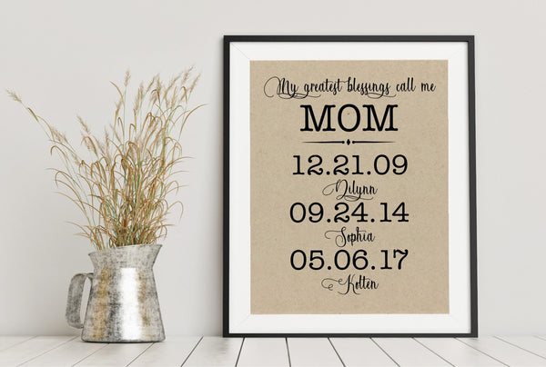 My greatest blessings call me MOM - Custom Wall Art - 8x10 UNFRAMED Print