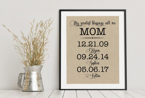 My greatest blessings call me MOM - Custom Wall Art - 8x10 UNFRAMED Print