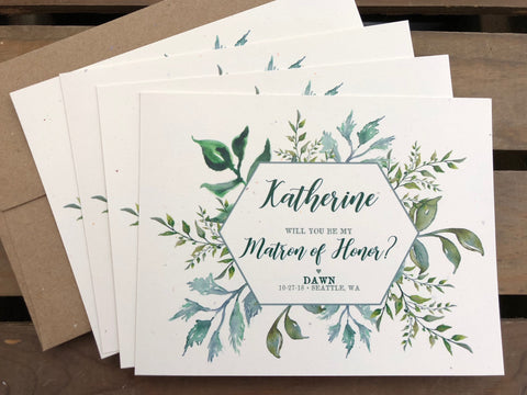 Greenery Leaves - Personalized - Wedding Bridal Party Proposal