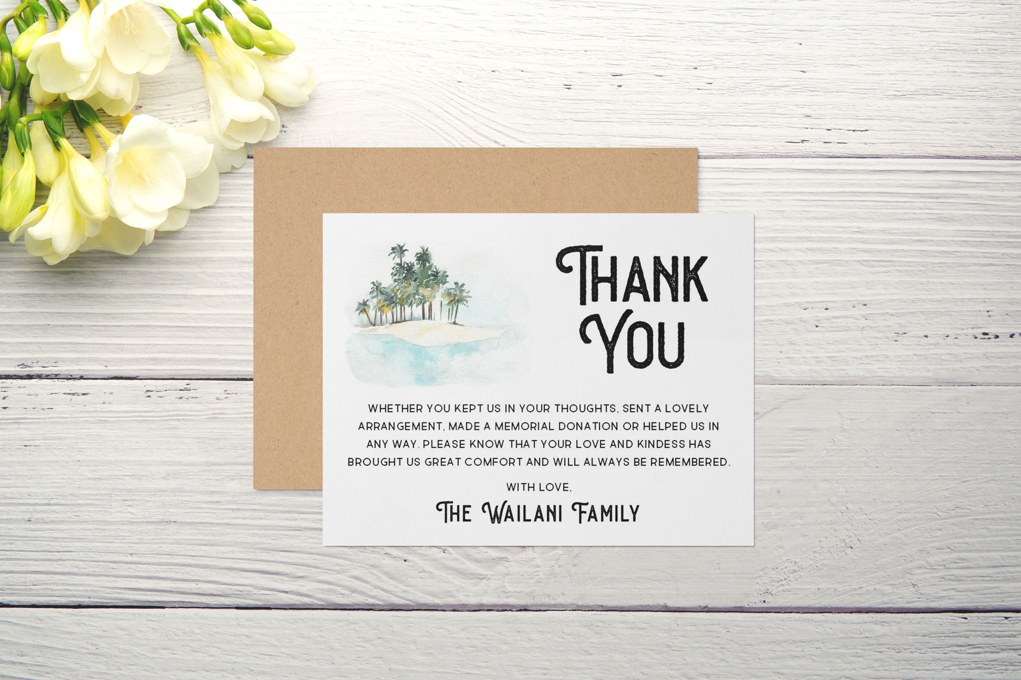 Personalized Funeral Acknowledgement Cards - Island