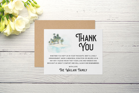 Personalized Funeral Acknowledgement Cards - Island