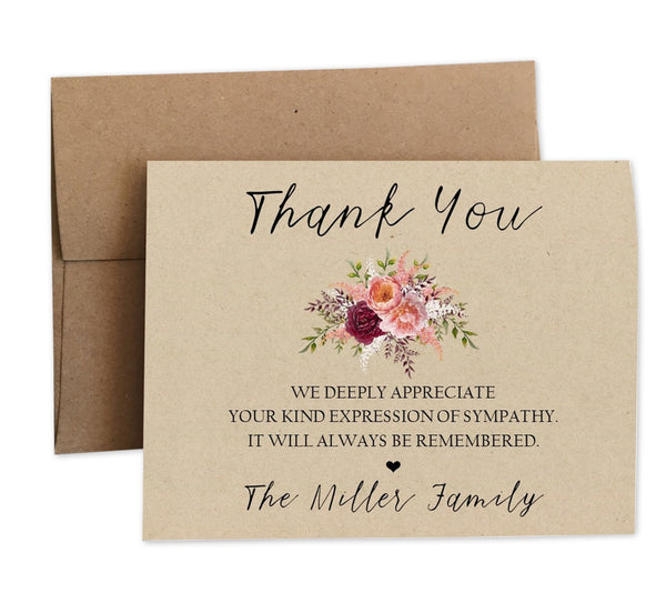 Personalized Funeral Acknowledgement Cards - Roses