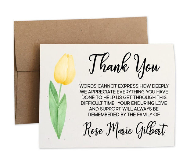Personalized Funeral Acknowledgement Cards - Yellow Tulip