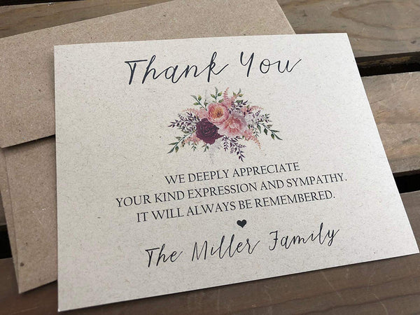 Personalized Funeral Acknowledgement Cards - Roses